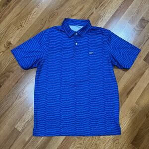 Vineyard Vines Performance Golf Polo Mens Medium SS Blue Whale Tail